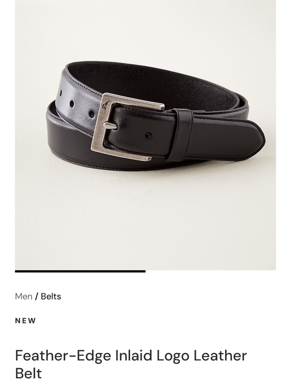 Tommy Bahama Black Leather Belt with Polished Silver Buckle